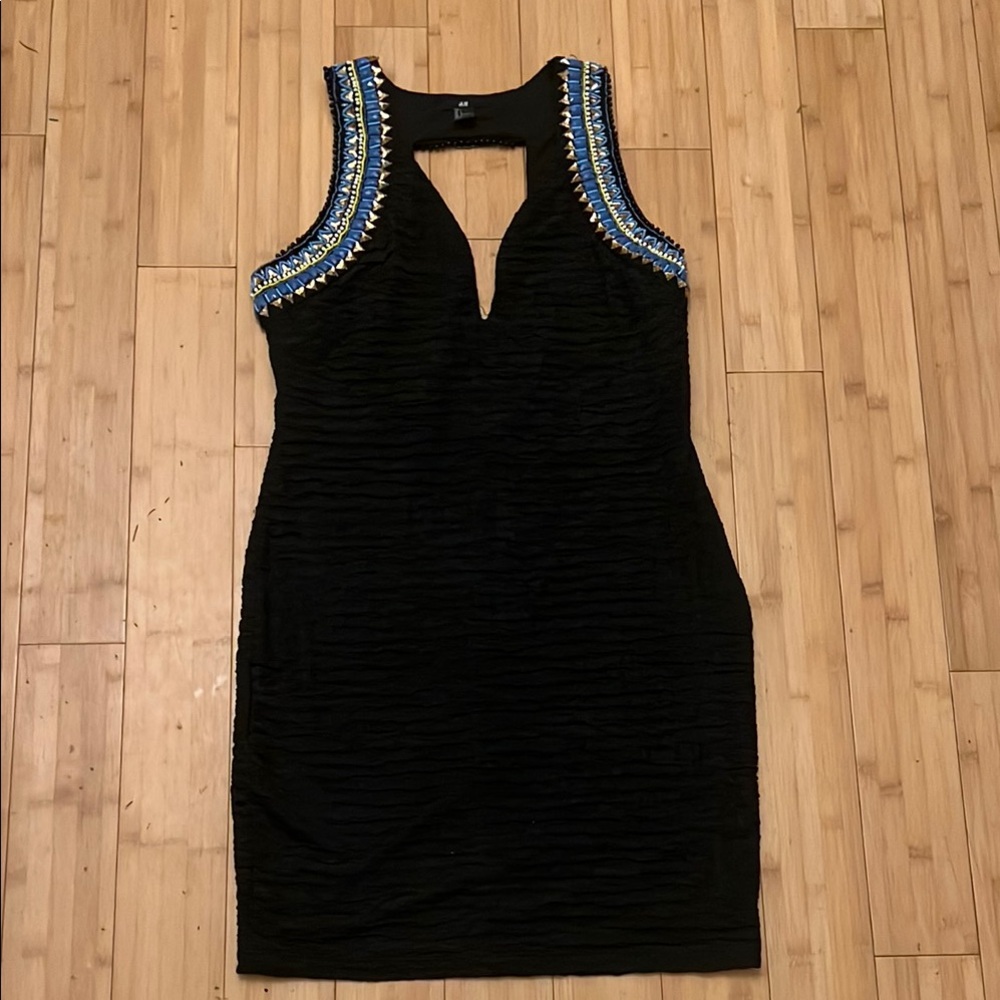 H&M Black Embellished Backless Sheath Dress